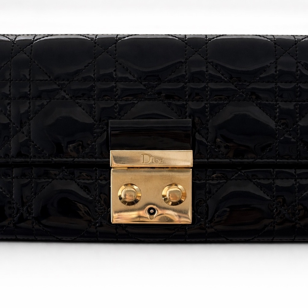Christian Dior Miss Croisière Cannage Patent Leather Wallet on Chain – Black
